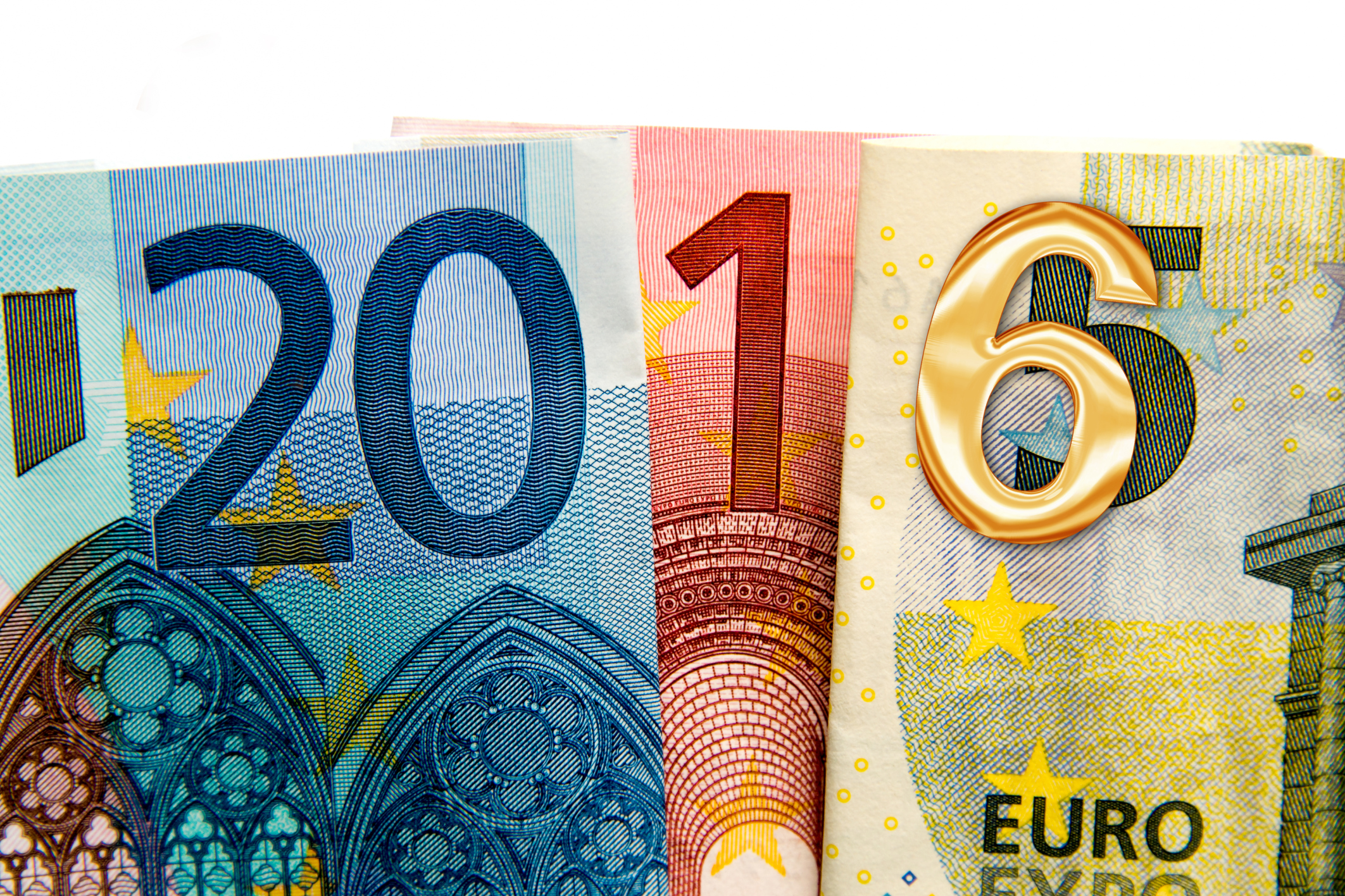 CLose up on 2016 written with euros bank notes